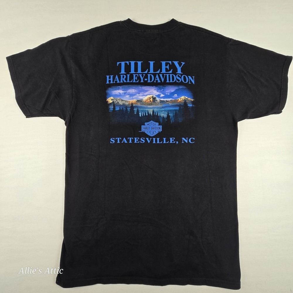 Harley Davidson Mens Graphic T-Shirt North Carolina Front Pocket Black Blue‎ XL